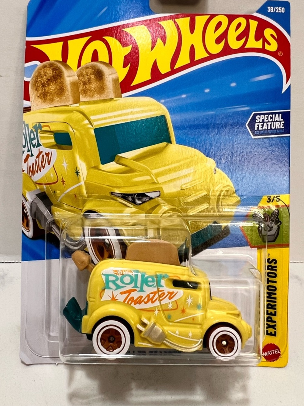 Mattel Hot Wheels Yellow Roller Toaster Toy Car with White Wheels